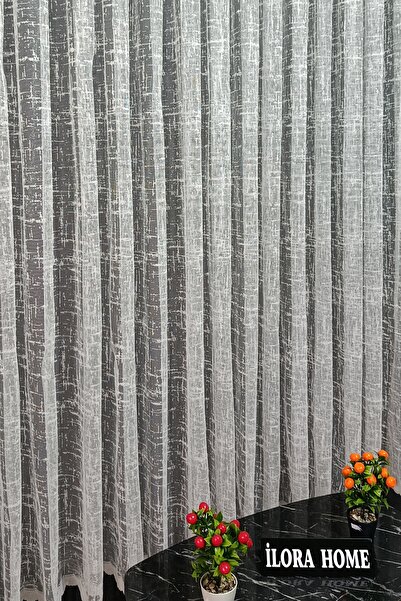 ilora home Modern Ekru kırçıllı salon ve oda perdesi örme tül 1/2 kat seyrek ...