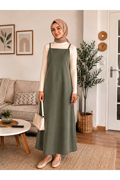 ELMODA Women's Khaki Green Adjustable Strap Gilet Dress
