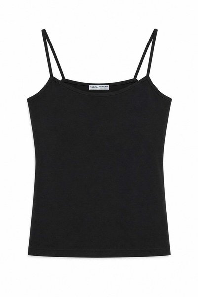 Vadon 1007 Women's Cotton Slim Fit Thin Strap Soft Textured Basic Athlete Bodysuit Black