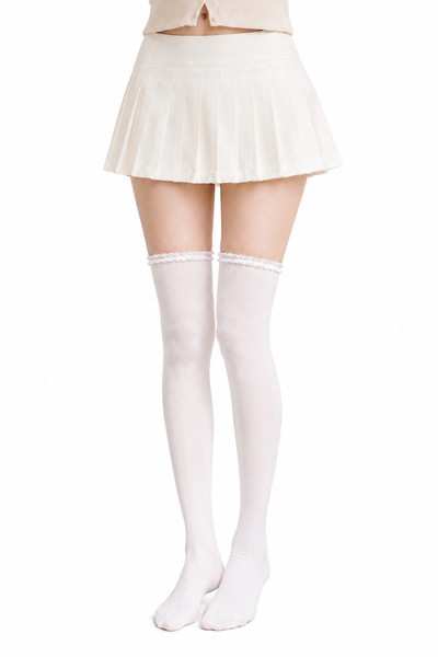 ALLSOCKS Fırfır Dantel Detaylı Diz Üstü Çorap Beyaz&Siyah Premium Pamuk Uzun ...