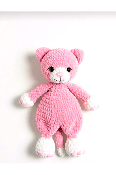 MİNOHOUSE Amigurumi Örgü Uyku Arkadaşı Pembe Sevimli Yavru Kedi Organik Oyuncak