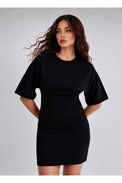 peri tower Modal Fabric Waist Drawstring Detail Wide Sleeve Dress 215