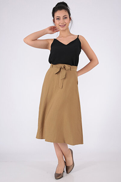 FIRST STYLE Elegant Brown Midi Turkish Skirt for a Beautiful Look