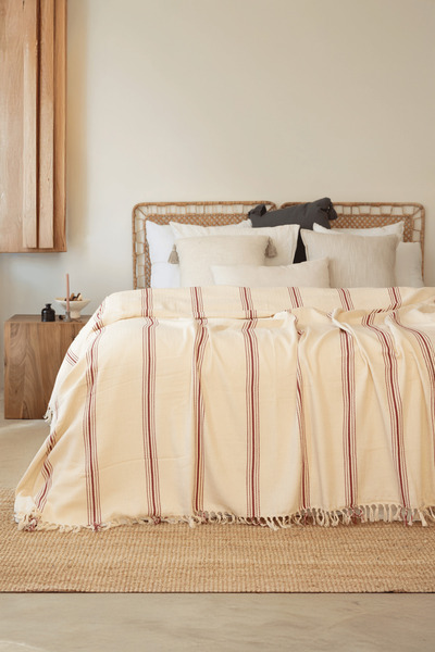 COMO HOME غطاء سرير مزدوج مخطط باللون الأحمر الداكن / 200x240 سم