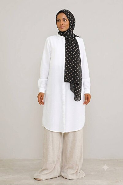 EnModa Women's Terrycotton Hidden Button Boyfriend Long Tunic Shirt & Hijab S...