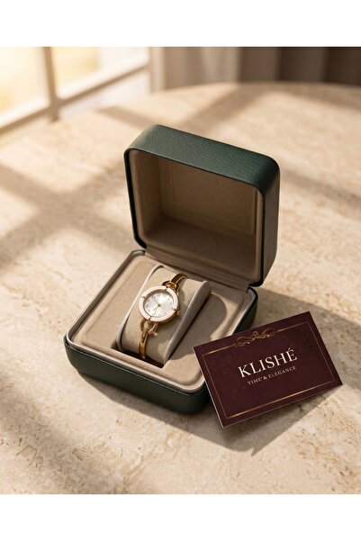 KLISHE Luxury Women's Steel Watch Gold Color & White Dial Special Design Case...