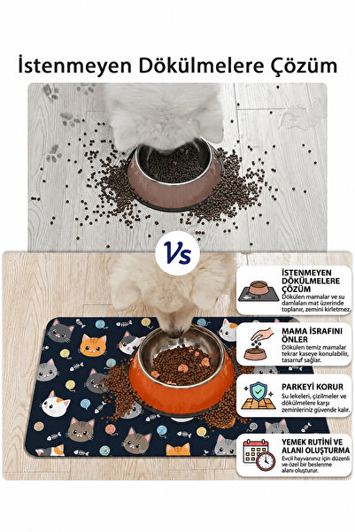 MatGo Pati Kedi Köpek Beslenme Matı 50x70cm Su Geçirmez Mama Kabı Altlığı Paspası Balık Kılçıklı