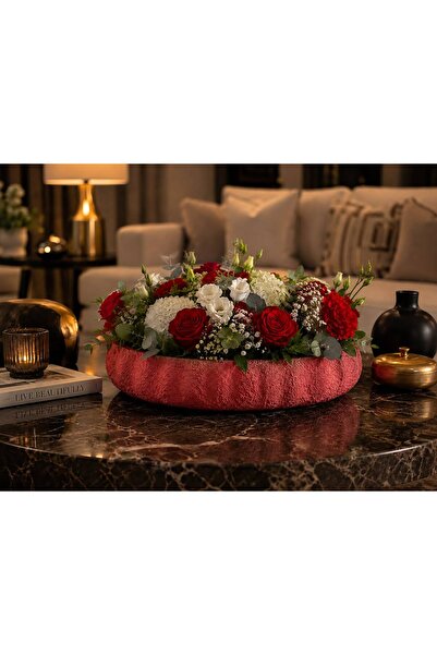 MdHomeDekorasyon Ceramic Textured Polyester Soft Ecru Deep Vase
