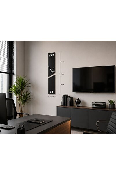 ArliaDesign Modern Dekoratif Duvar Saati 20 x 100 CM / Siyah Beyaz 5 MM MDF / Sessiz Mekanizmalı Salon Ve Ofis Saati