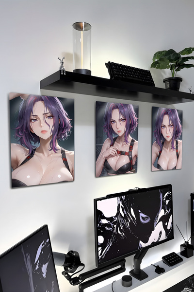 DekorHane Metal Print - Set de tablouri Anime Waifu din 3 piese Decor de pere...