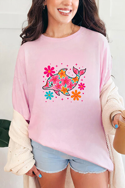 Sarah's Boutique Women's T-shirt – 100% cotton – Floral Dolphin