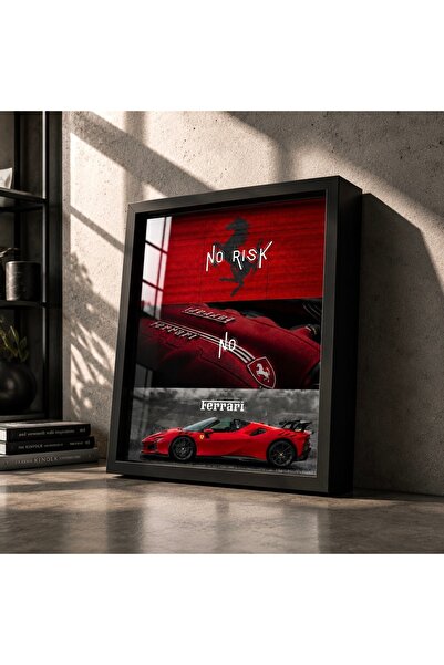 NOİRFRAM Noirframe® Ferrari Shadow Box MDF Tablo – 50x50 Parlak Siyah Derin Ç...