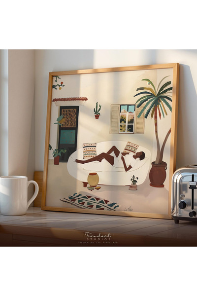 Tuba Decor Square One Piece Wooden Framed Painting Square Black Woman