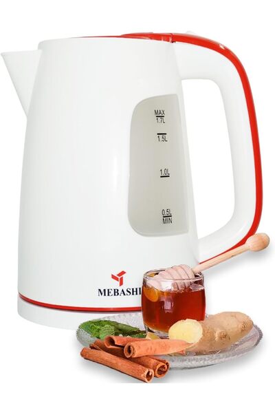 MEBASHI غلاية كهربائية لاسلكية |   غلاية بيضاء سعة 1.7 لتر مع فتح غطاء تلقائي...