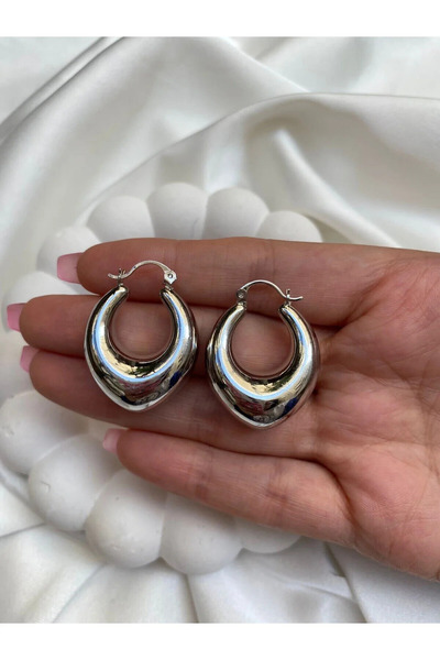 316L Paslanmaz Çelik Gold Pürüzsüz Oval Halka Küpe Minimalist Kalın Hatlı Geçmeli Küpe