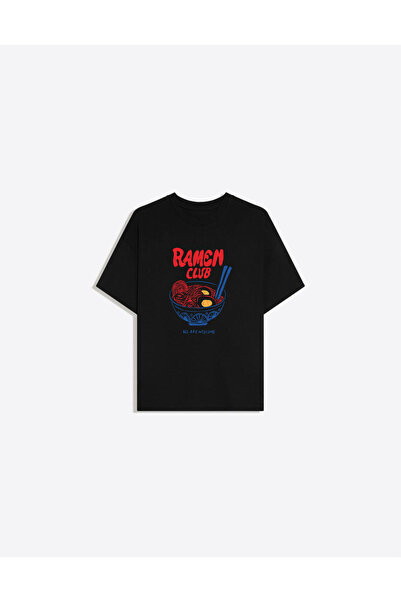 Disante Tricou pentru femei Ramen Printed Crew Neck Oversize Trend