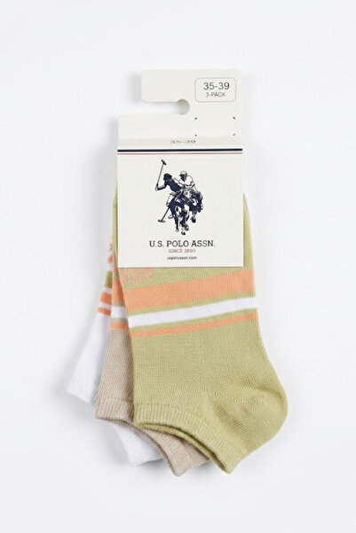 U.S. Polo Assn. Σετ 3 τεμαχίων Παστέλ Πράσινο Μπεζ Λευκό Βαμβακερές Κάλτσες Ρ...