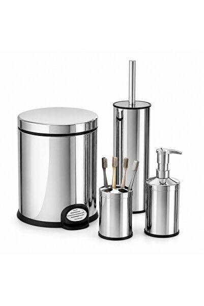 Aşkana Stainless Steel 4 Piece Bathroom Set, Large Trash Can-5 Lt,Liquid Soap...
