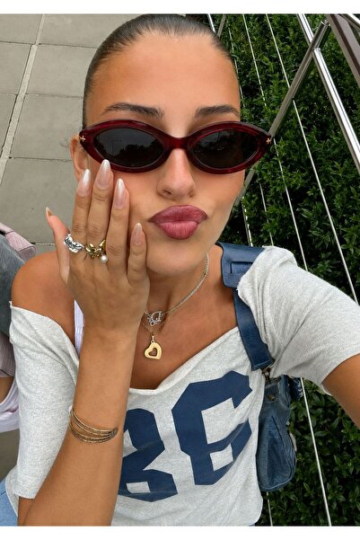 Genel Markalar CHERIE Y2K Stil Kırmızı Oval Güneş Gözlüğü Kadın Trend Moda UV400