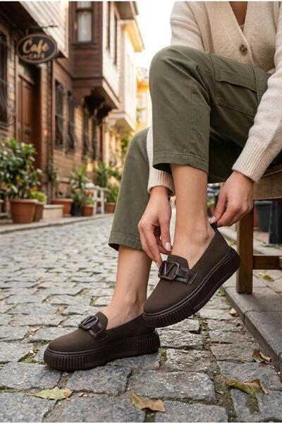 fort Ventes 346411 Comfortable Knitwear Loafer Women's Shoes with Buckle Acce...