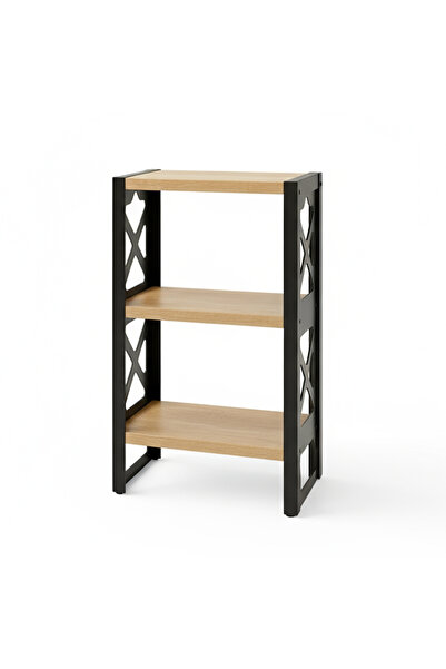 UYART HOME Metal MDF 3 Katlı Kitaplık Dekoratif Raf Düzenleyici Ahşap Tasarım