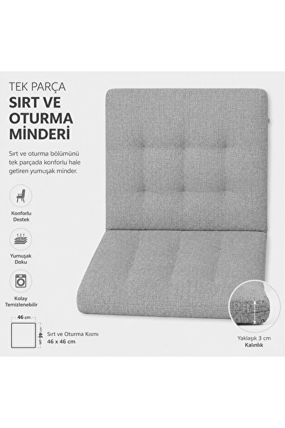 Kumaşcın Tek Parça Sırt ve Oturma Minderi 46x46 cm Gri Sandalye Minderi Bağcıklı