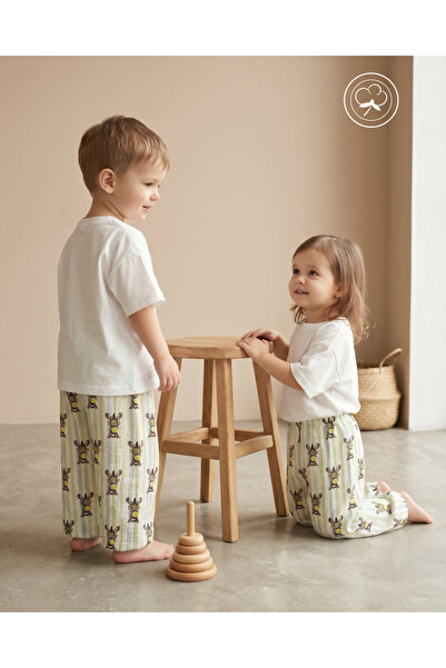 Zemze Baby Overce Zebra Desenli Müslin Çocuk Pantolonu – Oversize Bol Kalıp U...