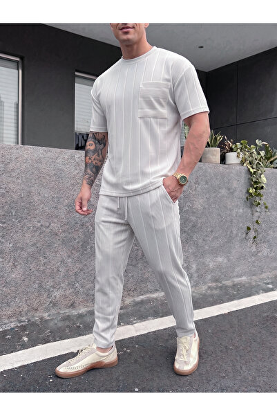 blucombin Men's T-Shirt Pants Set 2-Piece Report Fabric Wide Cut