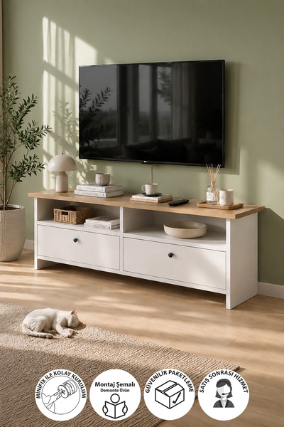 Bofigo Tv Sehpası 2 Kapaklı Tv Ünitesi Televizyon Sehpası 120 x 30 Cm Santori...