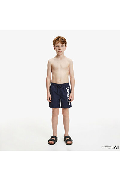 Calvin Klein Medium Drawstring Çocuk Mavi Deniz Şortu