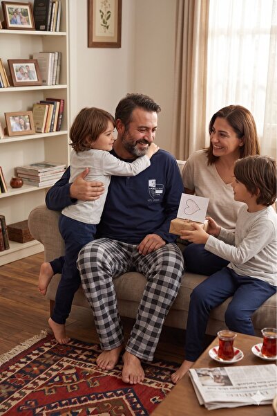 Ayans Pijama Babalar Günü Hediyesi Penye Süprem(İnce) Ekoseli Uzun Kollu Erke...