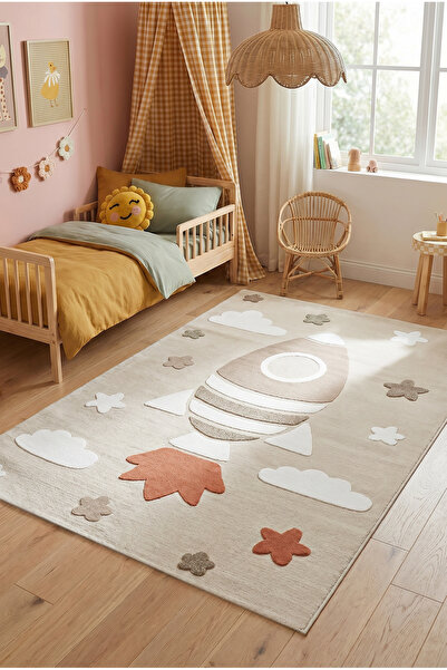 SERENZA HOME LİVİNG Tiny Tales Uzay Macerası Çocuk Halısı | Roket Temalı Yumu...