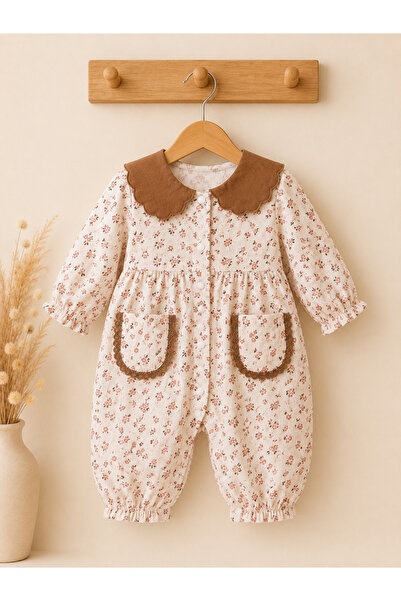 emir baby Vintage Çiçek Desenli Kız Bebek Tulum yazlık ürün
