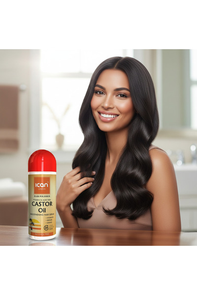 Ican London Hair Polisher Castor Oil Serum 207ml – Alcohol-Free Smoothening Hair Serum | Anti-Frizz, Shine Enhancing & Nourishing Hair Treatment