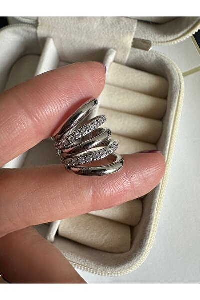 ringbox Gümüş Renkli Sıralı Taşlı Kıkırdak Küpe Earcuff