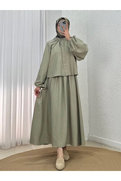 BENAHOLL طقم تنورة برباط وياقة مطوية من Yağmurnur - EK625 Mint