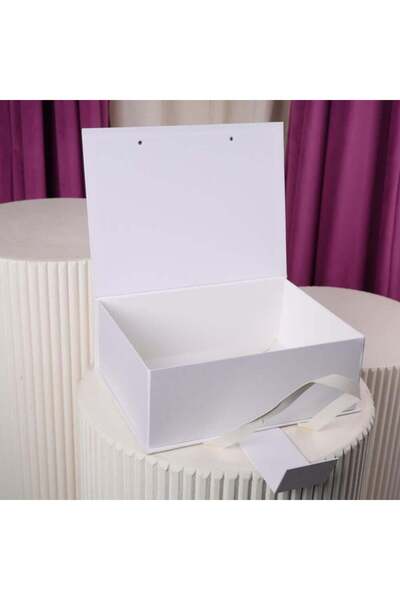 Gifts World White gift box with handle 29x22 cm - elegant packaging box for occasions and gifts