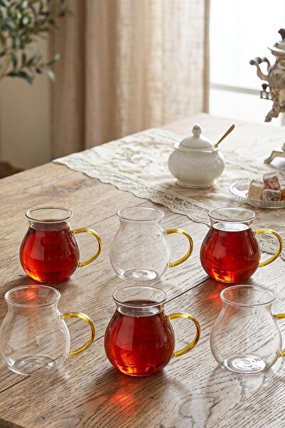 ALBETTO 6 lı Borosilikat Cam Kulplu Çay Bardağı TomBIG Bardak