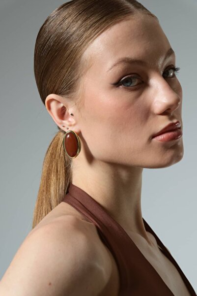 Buly Stone Detailed Oval Gold Earrings