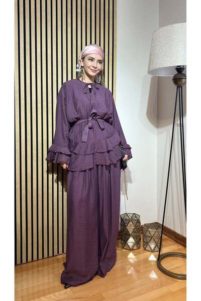 Cardella Women's Elara Voile Fabric Pants Suit |   Belted, Draped Hijab Set w...