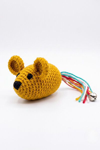 Tiny Sleeks Catnip Rattle Hand Knitted Mouse Cat Toy with Colorful Tail