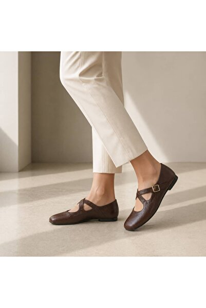 Eschi Genuine Leather Mary Jane Ballerinas |   Cross-Strapped Casual Stylish ...