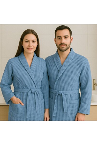 Pucioasa Halat baie gofrat unisex, bumbac 100%, XL/XXL, Albastru