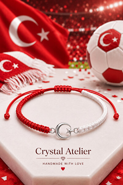 Crystal Atelier Red White Moon Star Macrame Fan Bracelet
