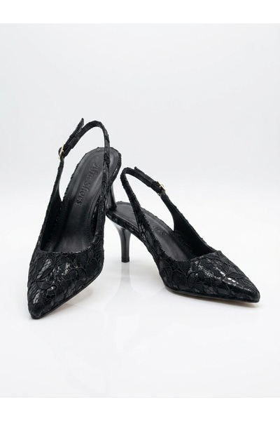 afra shoes Cedy Black Patent Leather Lace Detailed Heels