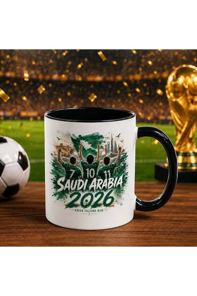 Bk Gift كأس أسود بتصميم كأس العالم 2026 لمشجعي المملكة العربية السعودية