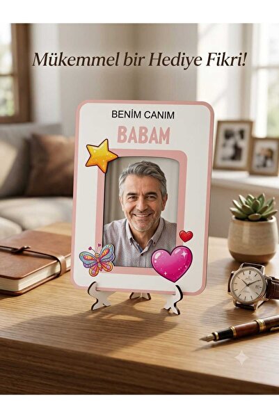 wood 14 dizayn Babalar Günü Hediyesi Kişiye Özel Ahşap Fotoğraf Çerçevesi | Ö...