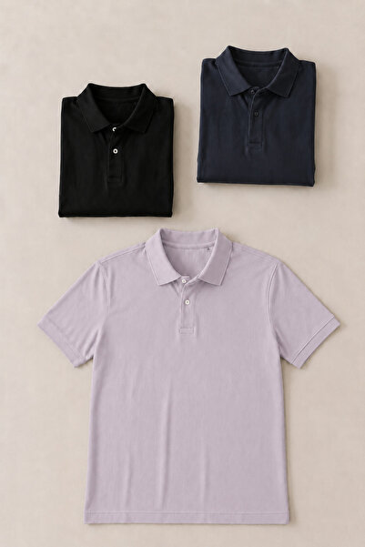 COMBİNE MİCHAİL Men's Straight Fit 3-Piece Polo Collar T-Shirt