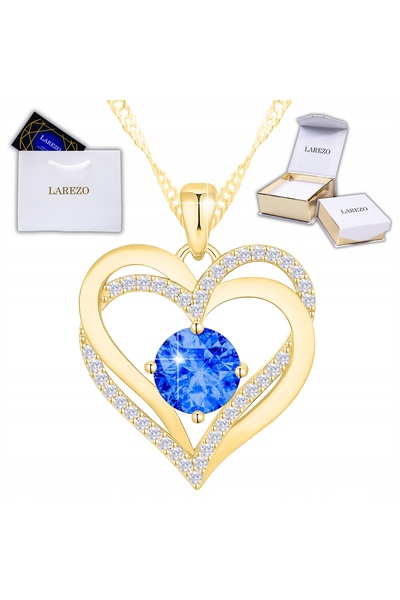 Larezo 925 Silver Necklace Gold Plated, Love Heart Pendant With Blue Zirconia...
