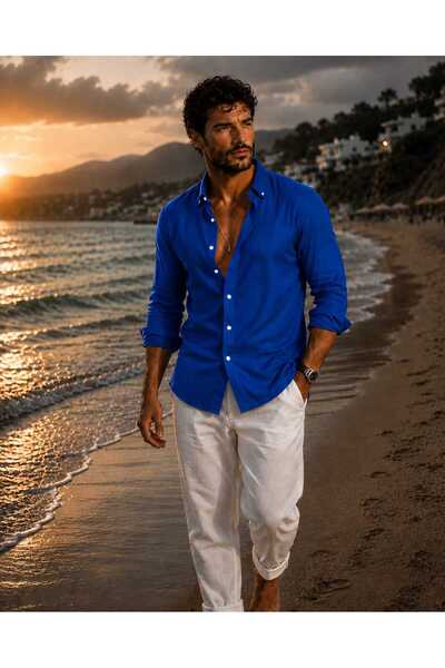 YNGMENCLASS Fit Cut Cotton Linen, Breathable, Light Textured, Button-Up Colla...